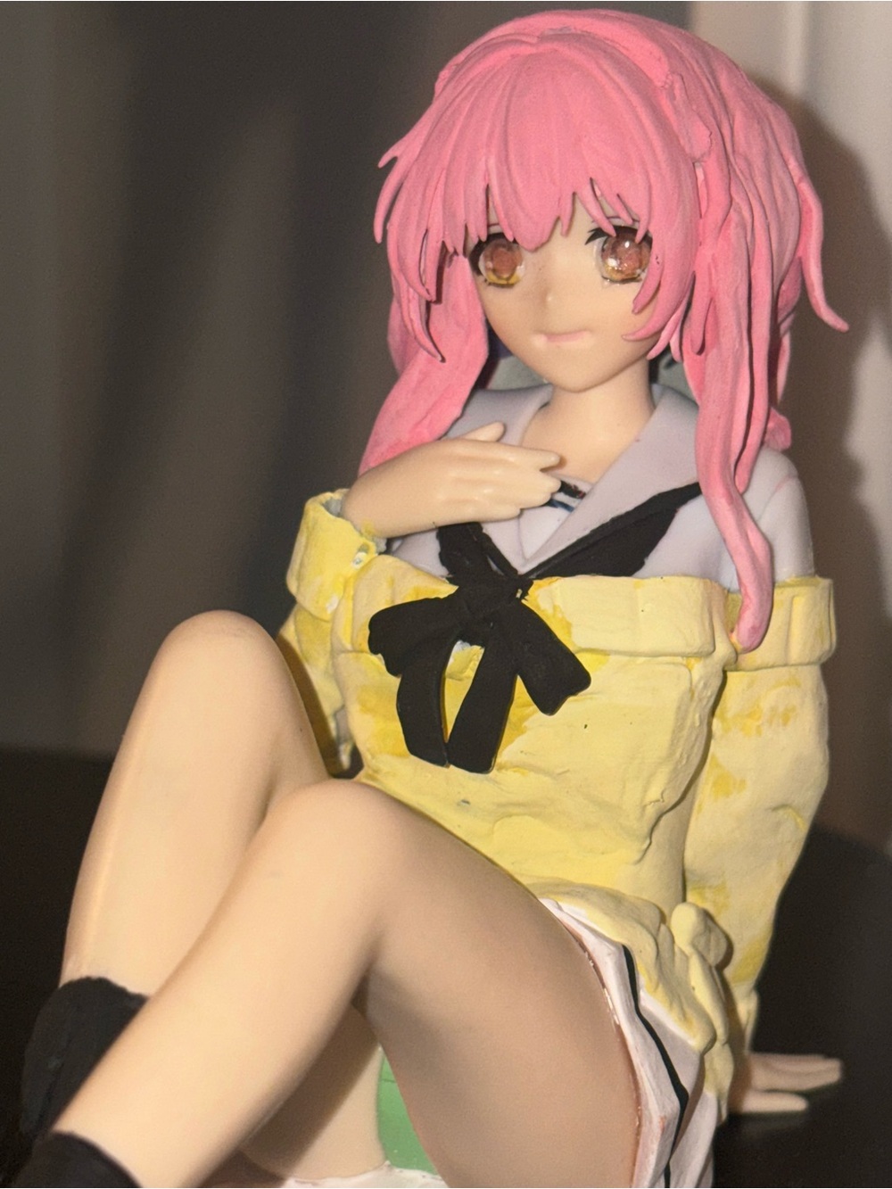 Pink Hair Anime Figurine with Yellow Outfit - Collectible Home Accent